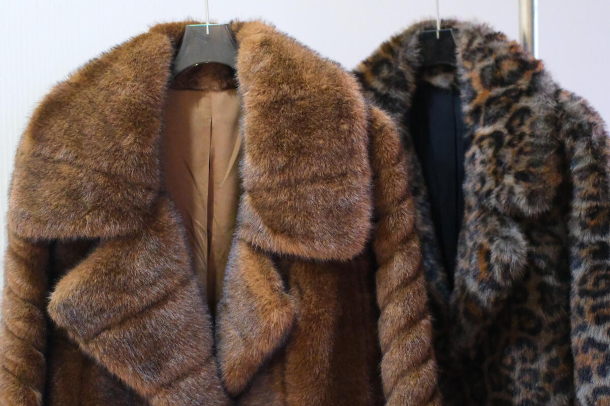 Vintage-inspired faux fur coat in camel brown